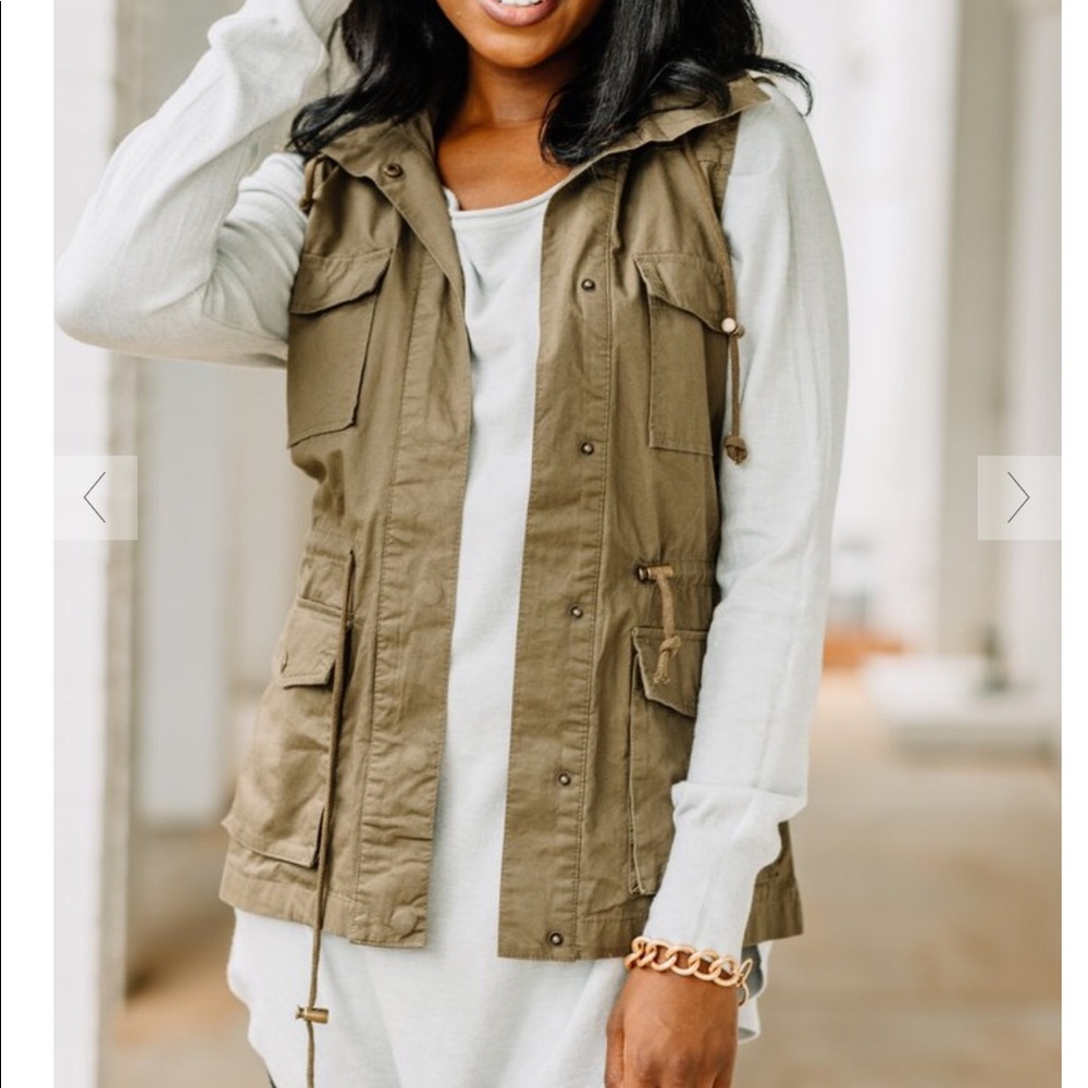 NEW khaki utility vest zip cotton jacket women’s